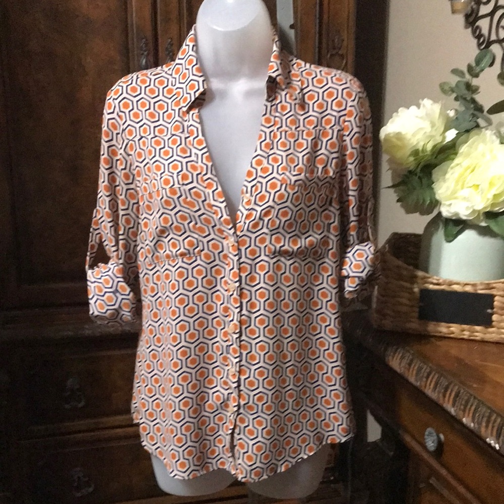Express Portofino Orange and White rolled sleeves blouse